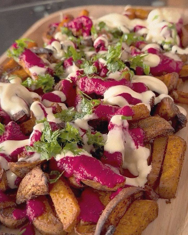 Batatas con ketchup de remolacha